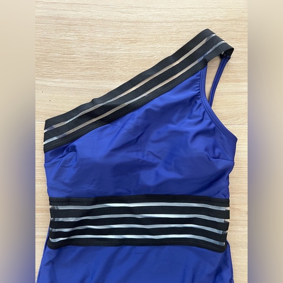 Cupshe Blue One Shoulder One Piece Swimsuit Mesh Waist Womens Small Large - Picture 5 of 6